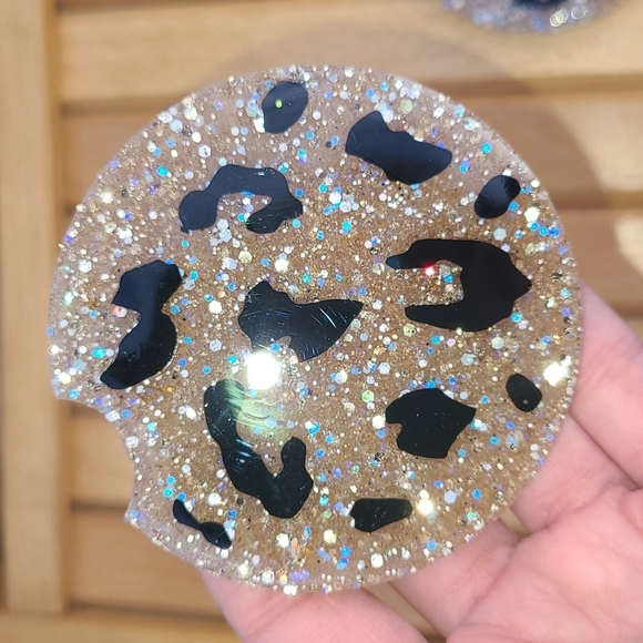 Hand Crafted Other - Set of Leopard Print Car Cup Coasters Hand Crafted